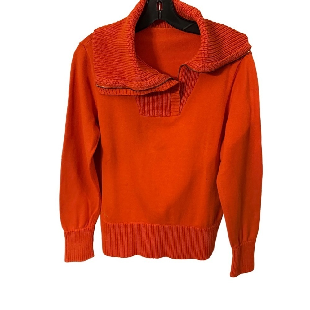 Lauren Ralph Lauren Women’s Orange Ribbed Sweater With Shawl 1/2 Zip Collar Sz M